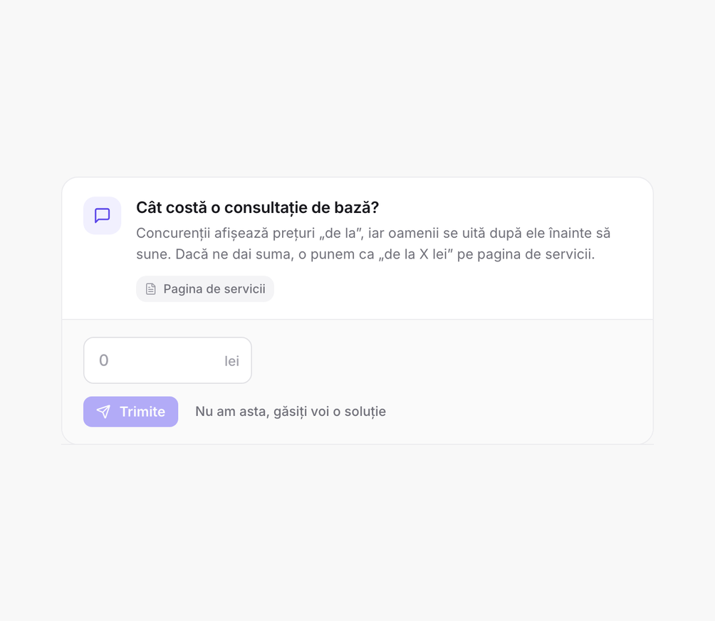 Întrebare din portalul Patro: cât costă o consultație de bază, cu o singură căsuță pentru sumă în lei