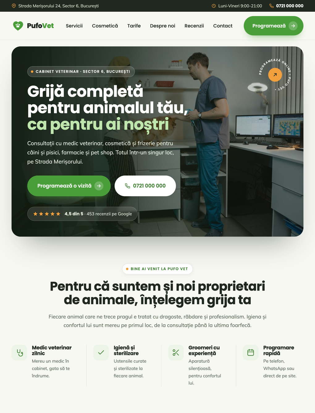 Un site construit de Patro pentru un cabinet veterinar din București